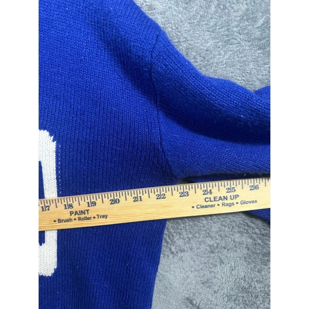 H&M Divided Chicago Varsity Knit Sweater Womens M Blue Cropped V Neck Preppy